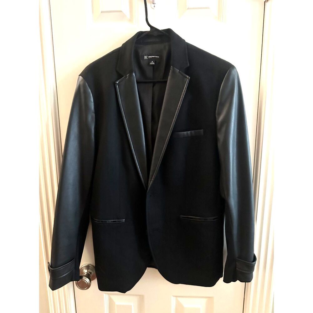 INC International Concepts Men's Mixed-Media Blazer Jacket - Black Medium
